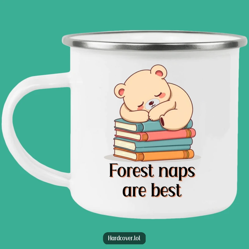 Funny Sleepy Bear Enamel Mug - Cozy Outdoor Adventure Gift