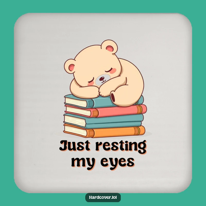 Funny Sleepy Bear Drink Coaster - Cozy Book Lover Home Decor Gift