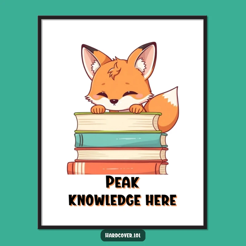 Funny Fox Book Stack Poster - Whimsical Wall Art for Bookish Homes