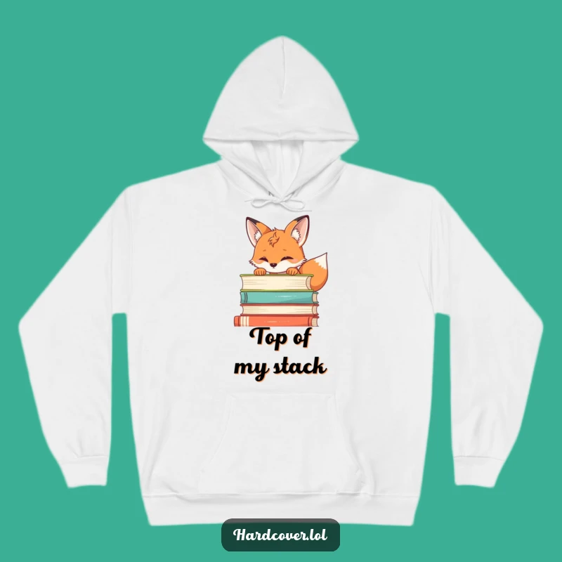 Cozy Funny Fox Book Stack Hoodie - Warmth for Literary Explorers