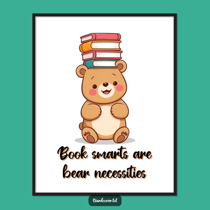 Funny Free Printable Wall Art: Bear Balancing Books - Quirky Downloadable Decor for Book Nooks