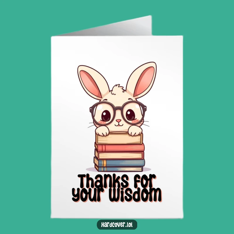 Free Printable Rabbit Thank You Card: Glasses Books Peek Funny Downloadable Gift