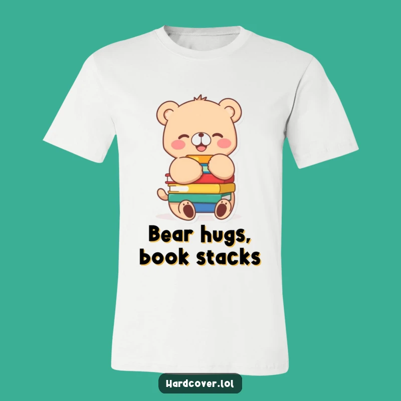 Funny Bear Cub T-Shirt: Adorable Reading Character, Joyful Hugging Books for a Laugh